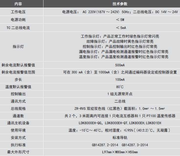 LDT9007EH组合式<a href=//www.tx77749.com/dianqihuozai/ target=_blank class=infotextkey>电气火灾监控</a>探测器参数