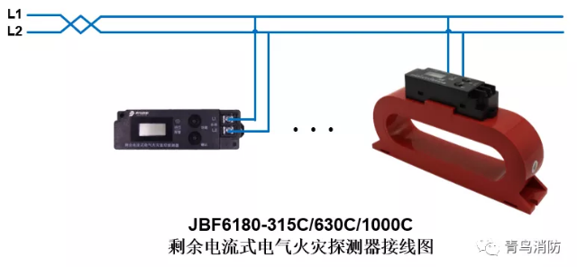 测温式<a href=//www.tx77749.com/dianqihuozai/ target=_blank class=infotextkey>电气火灾监控</a>探测器JBF6180（315C/630C/1000C）<a href=//www.tx77749.com/dianqihuozai/ target=_blank class=infotextkey>电气火灾监控</a>系统产品接线图